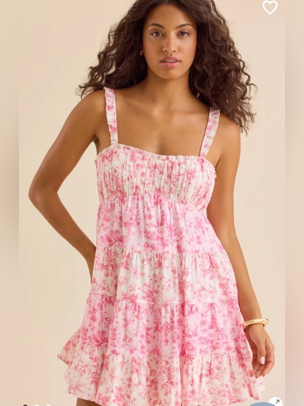 NWT Altar’d State Pink Floral Tiered Mini Dress Ruffle Strap Cottagecore Size S - Picture 3 of 12